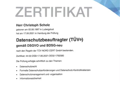 Datenschutzbeauftragter-Hamburg-TÜV Zertifikat