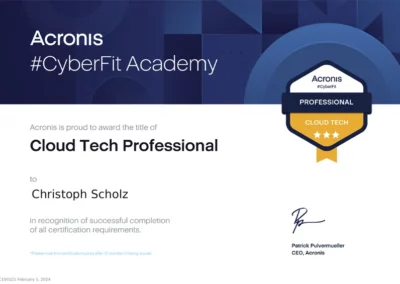 Zertifikat: Acronis Cloud Tech Professional: Christoph Scholz