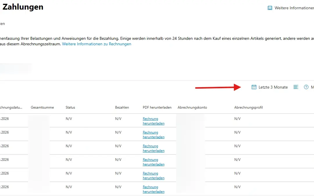 Rechnungen in Microsoft 365 herunterladen – Schritt für Schritt